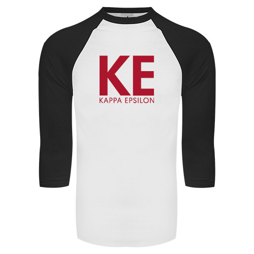  White/Black Raglan Baseball T Shirt - KE Kappa Epsilon Stacked