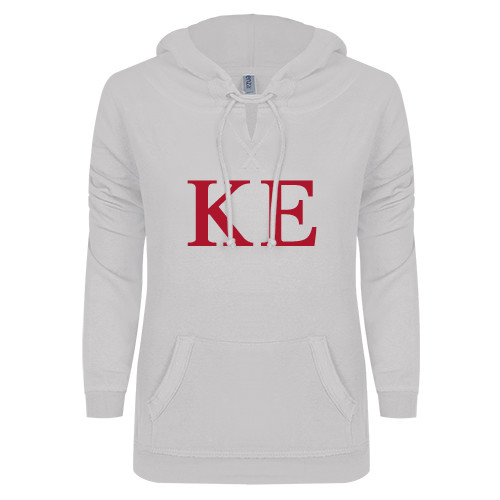 ENZA Womens White V Notch Raw Edge Fleece Hoodie-One Color Greek Letters