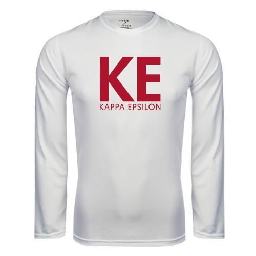White Performance Long Sleeve Shirt-KE Kappa Epsilon Stacked