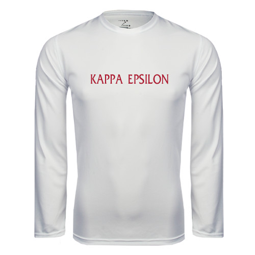 White Performance Long Sleeve Shirt-Kappa Epsilon Flat