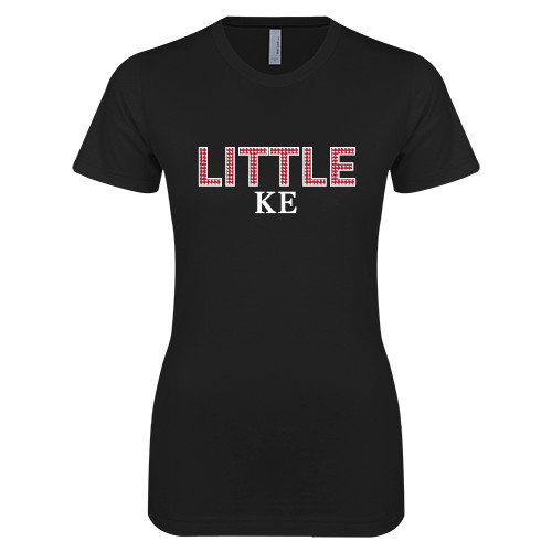Next Level Womens Black Boyfriend Tee-Block Letters w/ Pattern Little