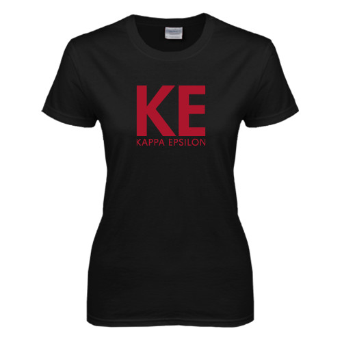 Womens Black Short Sleeve Tee-KE Kappa Epsilon Stacked