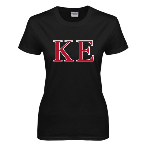 Womens Black Short Sleeve Tee-Two Color Greek Letters