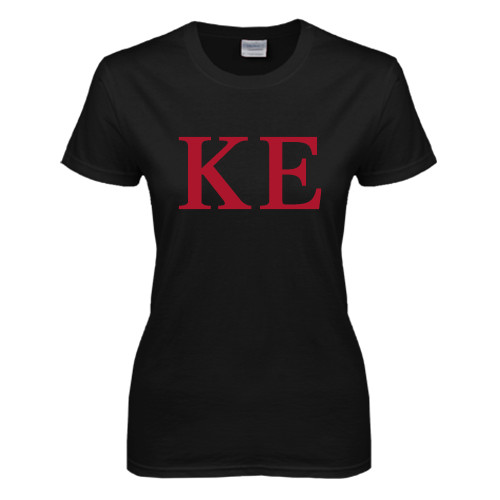 Womens Black Short Sleeve Tee-One Color Greek Letters