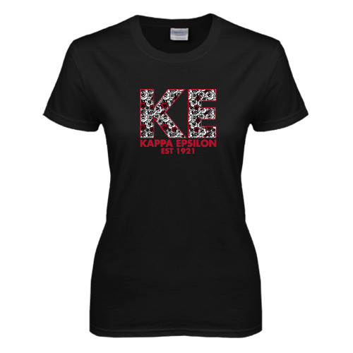 Womens Black Short Sleeve Tee-KE Roses