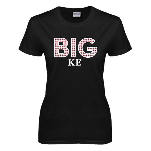 Womens Black Short Sleeve Tee-Block Letters w/ Pattern Big