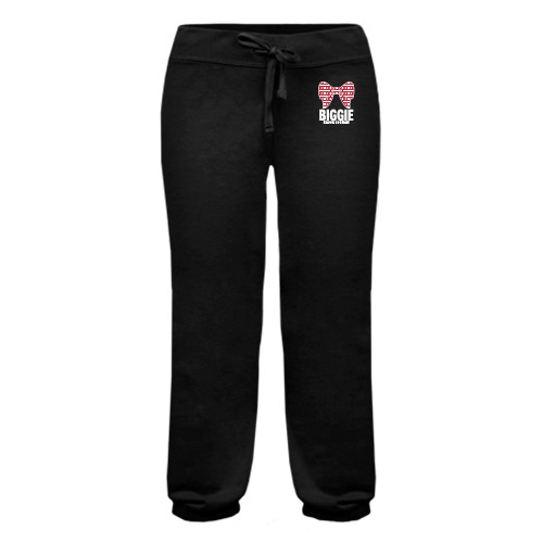 ENZA Womens Black Banded Fleece Capri-Biggie Bow