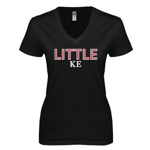 Next Level Womens Black Ideal V Tee-Block Letters w/ Pattern Little