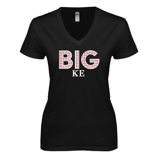Next Level Womens Black Ideal V Tee-Block Letters w/ Pattern Big