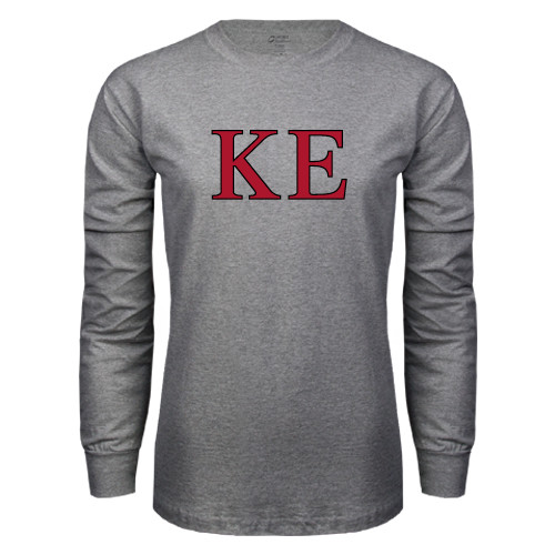 Grey Long Sleeve T Shirt-Two Color Greek Letters