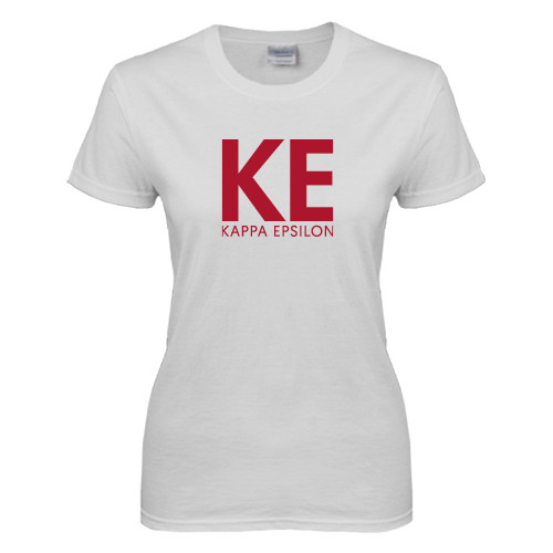 Womens White Short Sleeve Tee-KE Kappa Epsilon Stacked