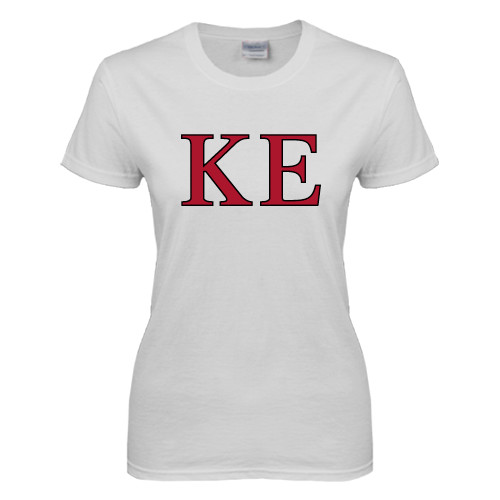 Womens White Short Sleeve Tee-Two Color Greek Letters