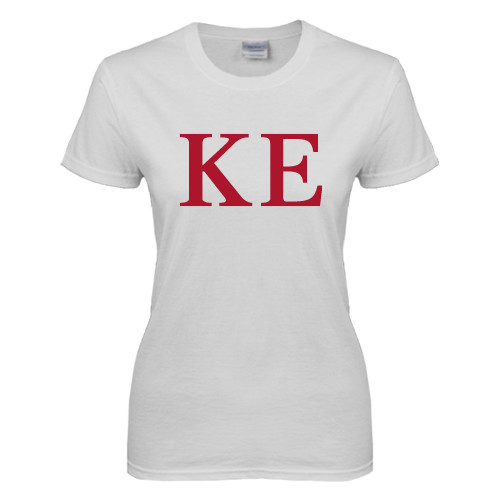 Womens White Short Sleeve Tee-One Color Greek Letters