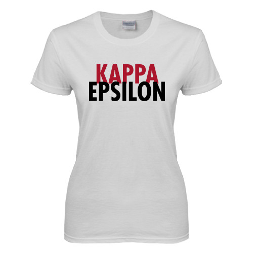 Womens White Short Sleeve Tee-Kappa Epsilon Stacked