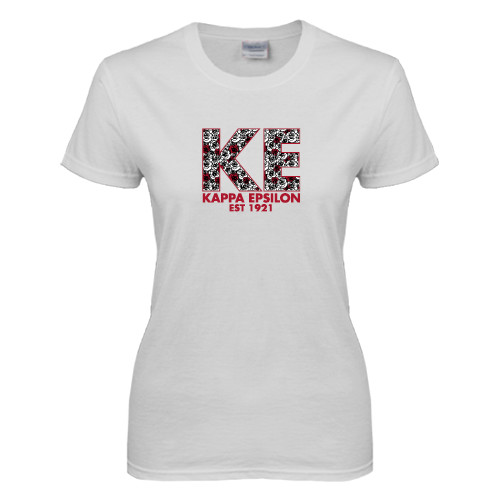 Womens White Short Sleeve Tee-KE Roses