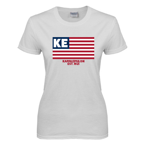 Womens White Short Sleeve Tee-American Flag