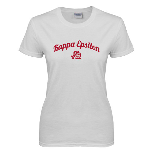 Womens White Short Sleeve Tee-Arched Script