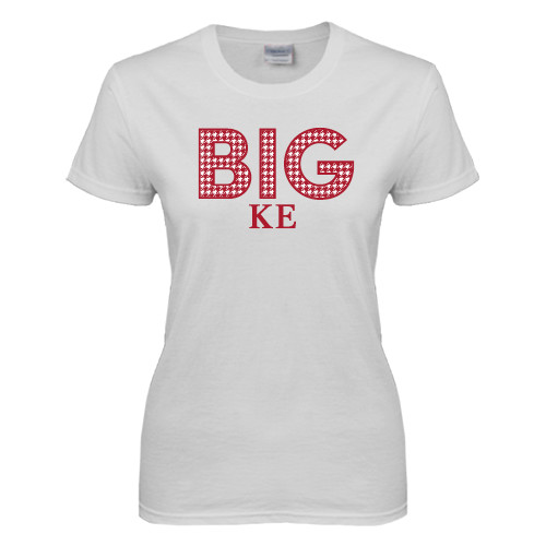 Womens White Short Sleeve Tee-Block Letters w/ Pattern Big
