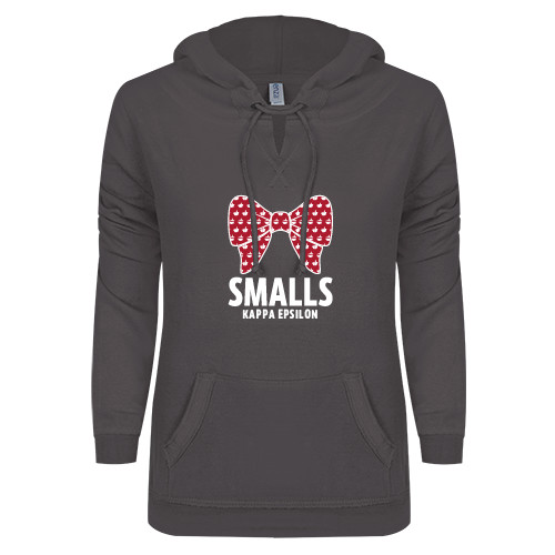 ENZA Womens Dark Heather V Notch Raw Edge Fleece Hoodie-Smalls Bow