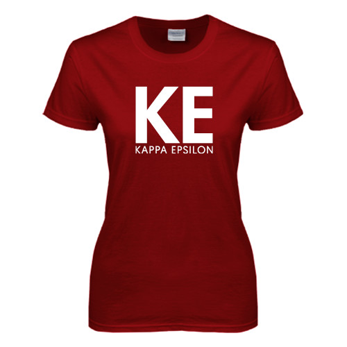 Next Level Womens Cardinal Short Sleeve Tee-KE Kappa Epsilon Stacked
