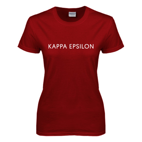 Next Level Womens Cardinal Short Sleeve Tee-Kappa Epsilon Word Mark
