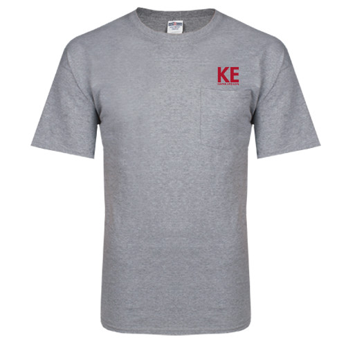  Grey 50/50 T Shirt w/Pocket - KE Kappa Epsilon Stacked