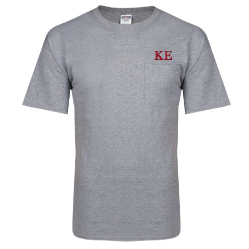  Grey 50/50 T Shirt w/Pocket - Two Color Greek Letters
