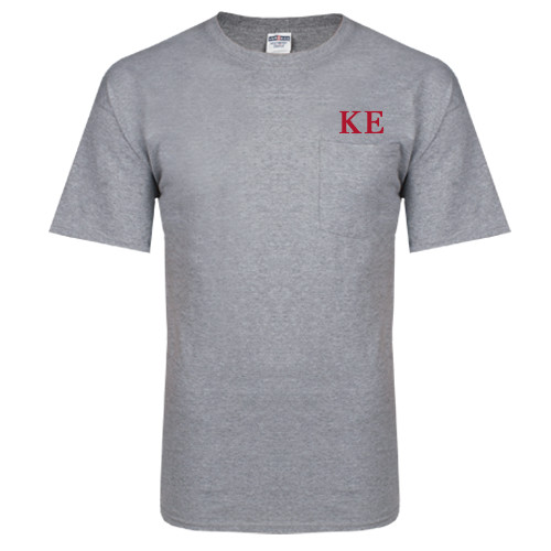  Grey 50/50 T Shirt w/Pocket - One Color Greek Letters