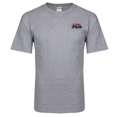 Grey 50/50 T Shirt w/Pocket - Kappa Epsilon Stacked