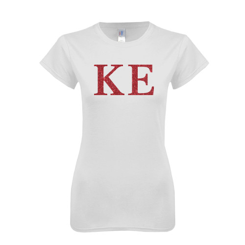 Next Level Womens White Boyfriend Tee-Greek Letters Glitter
