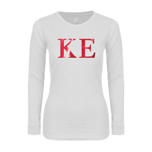 Next Level Womens White Long Sleeve T Shirt-Greek Letters Foil