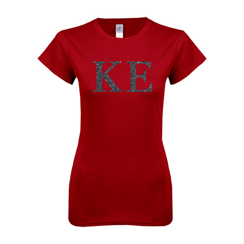 Next Level Womens Cardinal Boyfriend Tee-Greek Letters Glitter