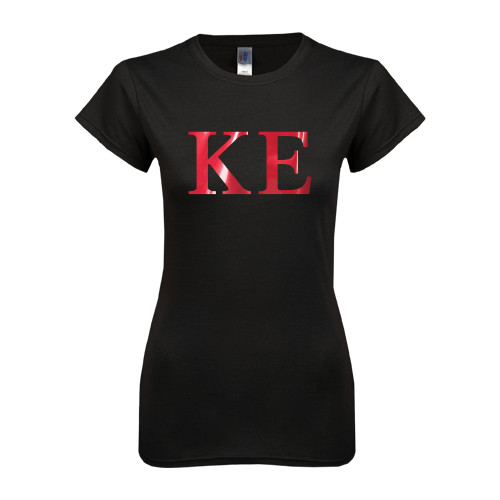 Next Level Womens Black Boyfriend Tee-Greek Letters Foil