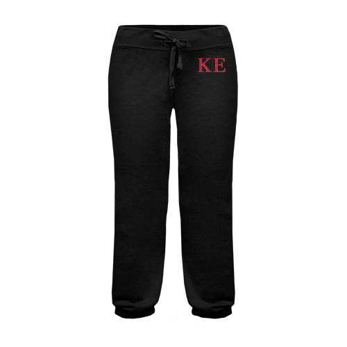 ENZA Womens Black Banded Fleece Capri-Greek Letters Glitter