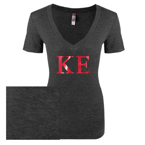 Next Level Womens Vintage Black Tri Blend V Neck Tee-Greek Letters Foil