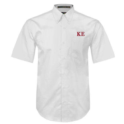 White Twill Button Down Short Sleeve-Two Color Greek Letters