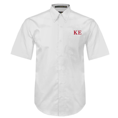 White Twill Button Down Short Sleeve-One Color Greek Letters