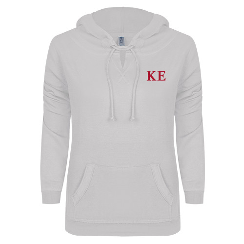 ENZA Womens White V Notch Raw Edge Fleece Hoodie-One Color Greek Letters