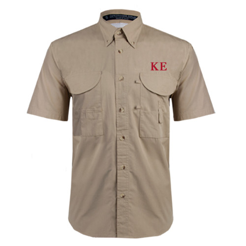 Khaki Fishing Shirt Performance Short Sleeve-One Color Greek Letters