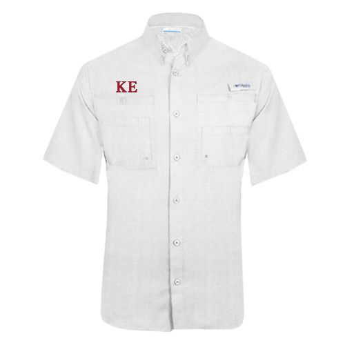 Columbia White Tamiami Performance Short Sleeve Shirt-Two Color Greek Letters