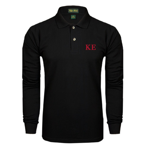 Black Long Sleeve Polo-One Color Greek Letters