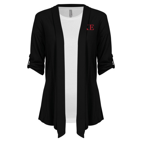 Womens Black Drape Front Cardigan Sweater-One Color Greek Letters