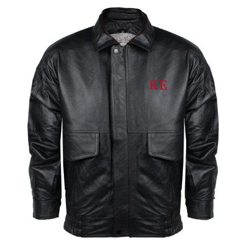 Black Buffed Bomber Jacket-One Color Greek Letters