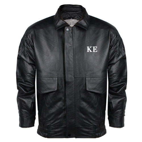 Black Buffed Bomber Jacket-One Color Greek Letters
