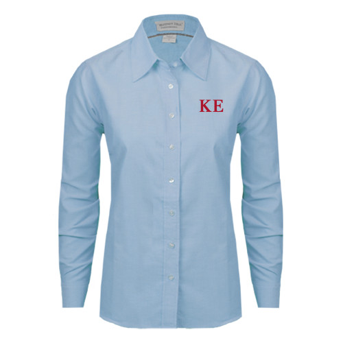 Womens Light Blue Oxford Button Down-One Color Greek Letters