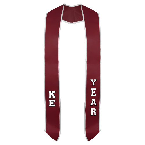  Cardinal Graduation Stole w/White Trim - Greek Letters Tackle Twill Stacked