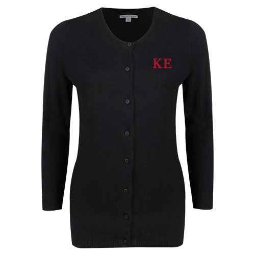 Womens Black Cardigan Sweater-One Color Greek Letters