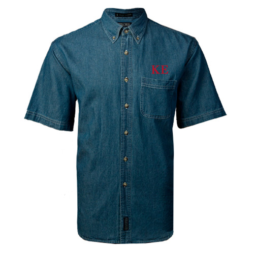 Denim Shirt Short Sleeve-One Color Greek Letters