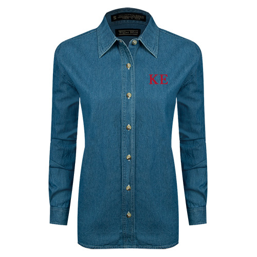 Womens Denim Long Sleeve Shirt-One Color Greek Letters