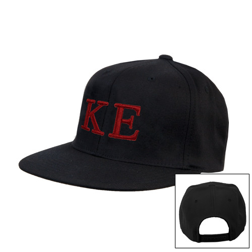 Black Flat Bill Snapback Hat-One Color Greek Letters